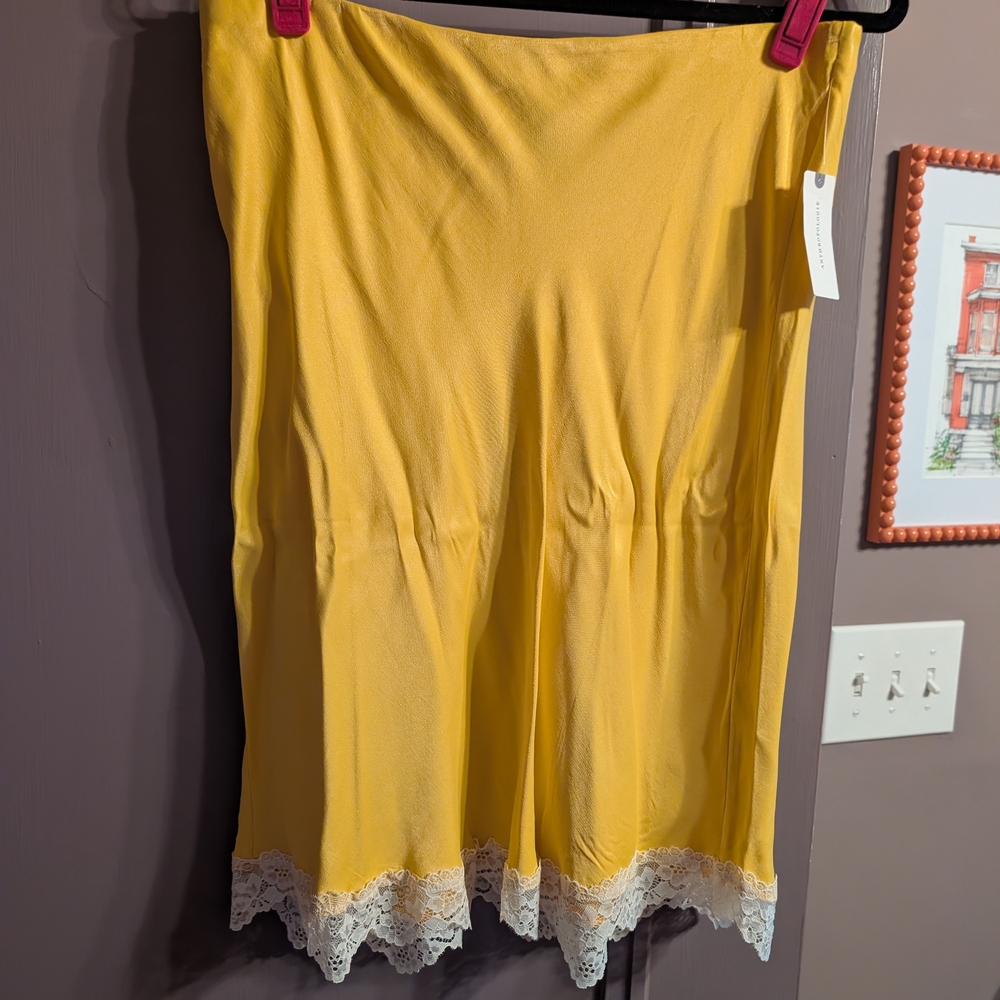 Anthropologie Tilda Yellow Slip Skirt with White Lace Detail, NWT, Sz L